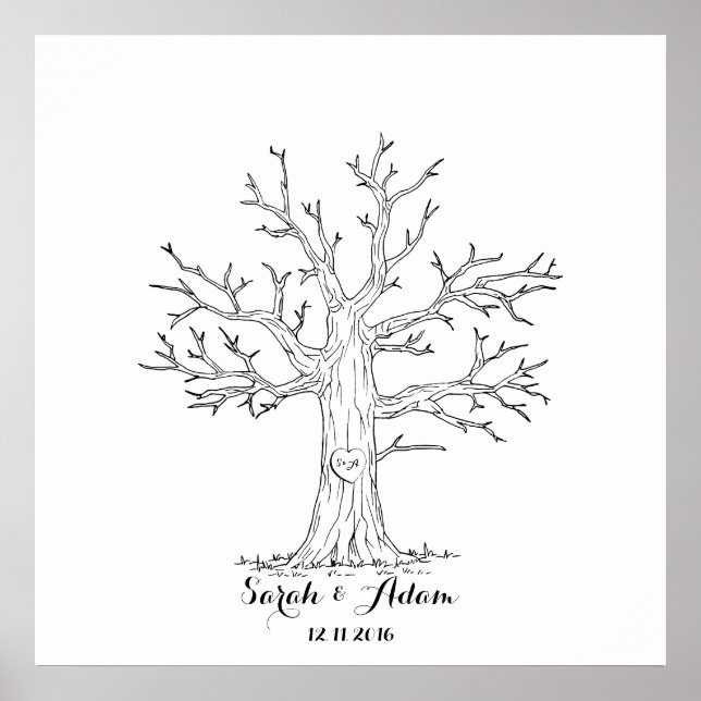 Poster Arbre d'empreintes digitales mariage - un grand li (Devant)