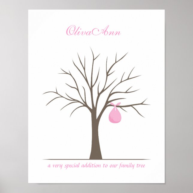 Poster Arbre d'empreintes digitales pour bébé - rose (Devant)