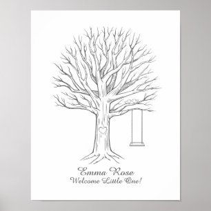 Poster Arbre d'empreintes digitales pour la Baby Shower L