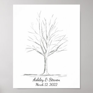 Poster Arbre du livre d’or de mariage à empreinte digital