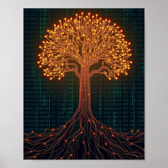Poster Arbre d'une carte à circuit lumineux (Devant)