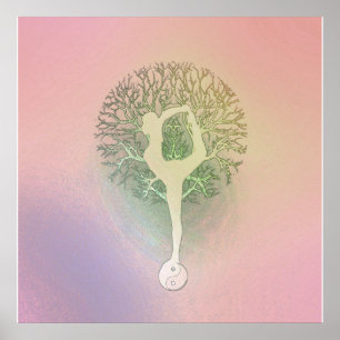 Poster Arbre en pastel rose de yoga