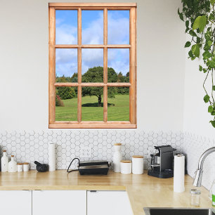Poster Arbre en vue campagne depuis une fenêtre
