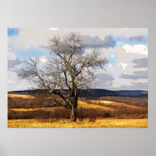 Poster Arbre et collines lointaines