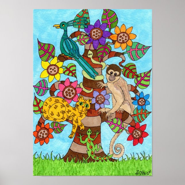Poster Arbre exotique de vie Art populaire (Devant)