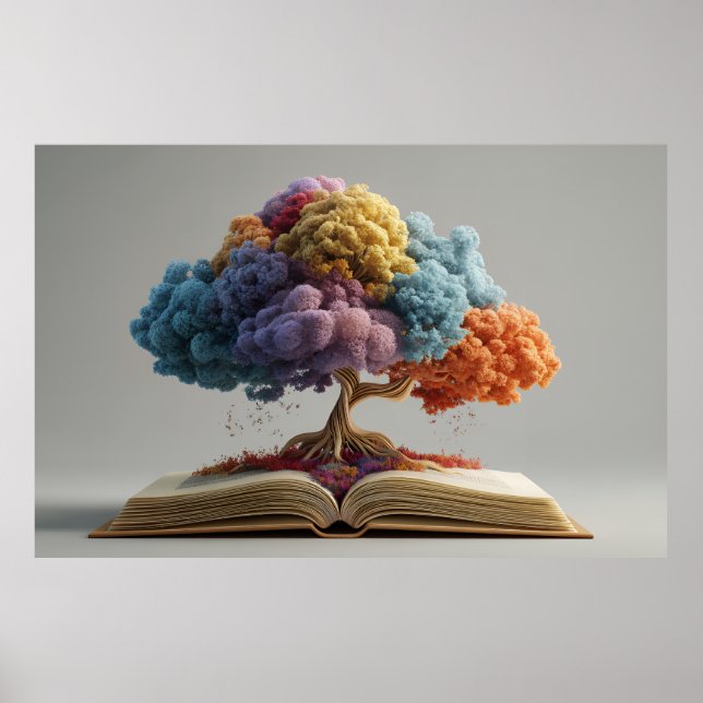 Poster Arbre fantastique aux floraisons de livre d'histoi (Devant)