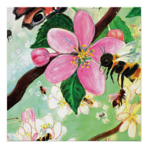 Poster Arbre florissant avec les abeilles