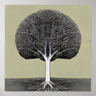 Poster Arbre géométrique avec racines dans le sol