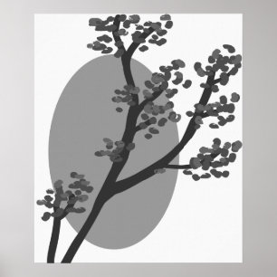 Poster Arbre gris Abstrait et silhouette de lune