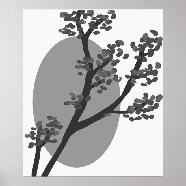Poster Arbre gris Abstrait et silhouette de lune (Devant)