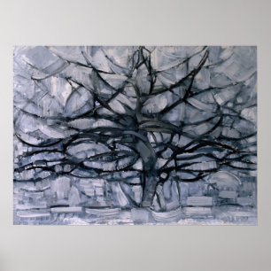 Poster Arbre gris de Mondrian
