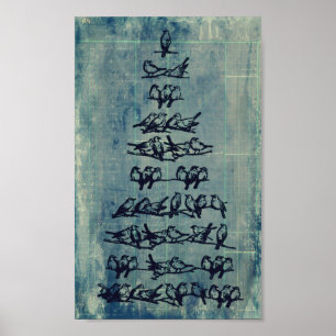 Poster Arbre grunge vintage d'oiseau