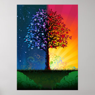 Poster Arbre Jour Et Nuit