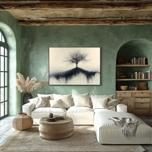 Poster Arbre minimaliste sur une colline avec des ombres 