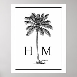 Poster Arbre Palmier Palmetto Noir et Blanc Monogramme