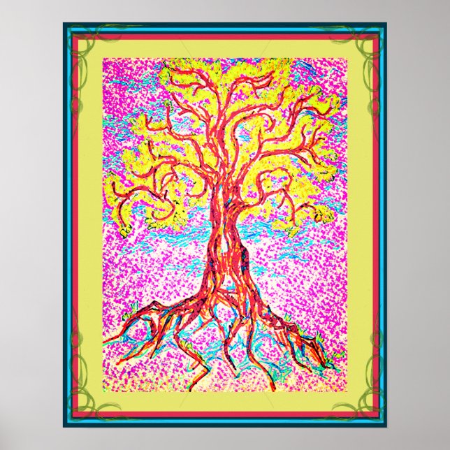 Poster Arbre puissant et coloré (Devant)
