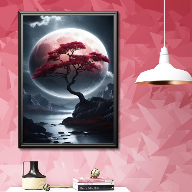 Poster Arbre rose de style japonais mystique (Créateur téléchargé)