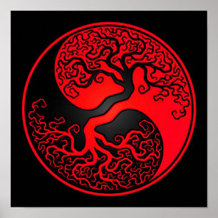 Poster Arbre rouge et noir de la vie Yin Yang