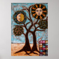 Poster Arbre, Soleil et Lune