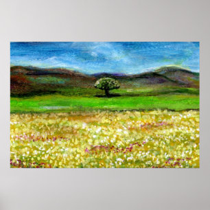 POSTER ARBRE SOLITAIRE DANS LE CHAMP DE FLEURS JAUNES, TO