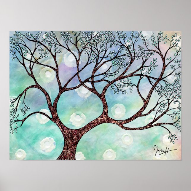 Poster Arbre sur Vellum avec Arrière - plan aquarelle (Devant)