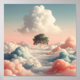 Poster Arbre surréaliste minimal au-dessus de nuages past