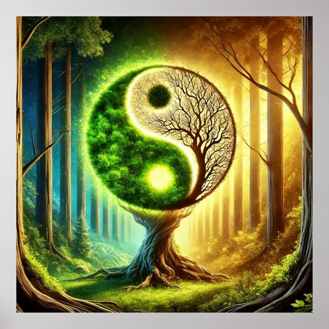 Poster Arbre Symbolique Avec Design Yin Yang (Devant)