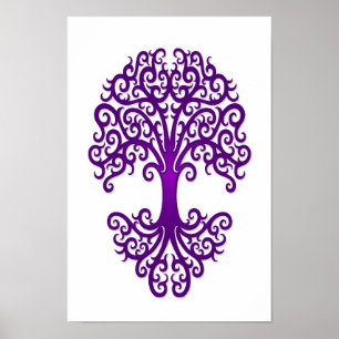 Poster Arbre tribal de vie violet sur blanc