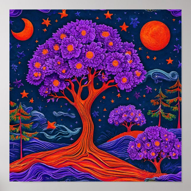 Poster Arbre Violet Mystique Toile de Fond Fantastique Rê (Devant)