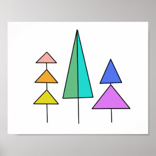 Poster arbres arc-en-ciel géométriques numériques simples