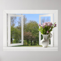 Arbres au printemps - Vue de fenêtre ouverte avec