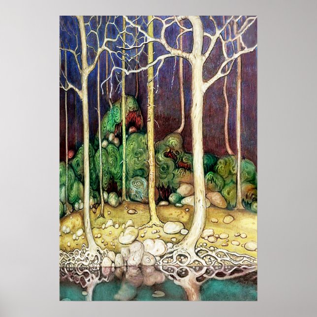 Poster Arbres avec racines dans le lac (Devant)