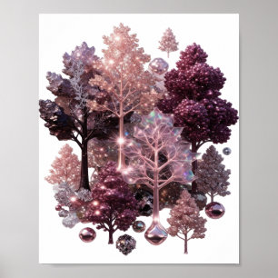 Poster Arbres Éclatants Argentés Vifs