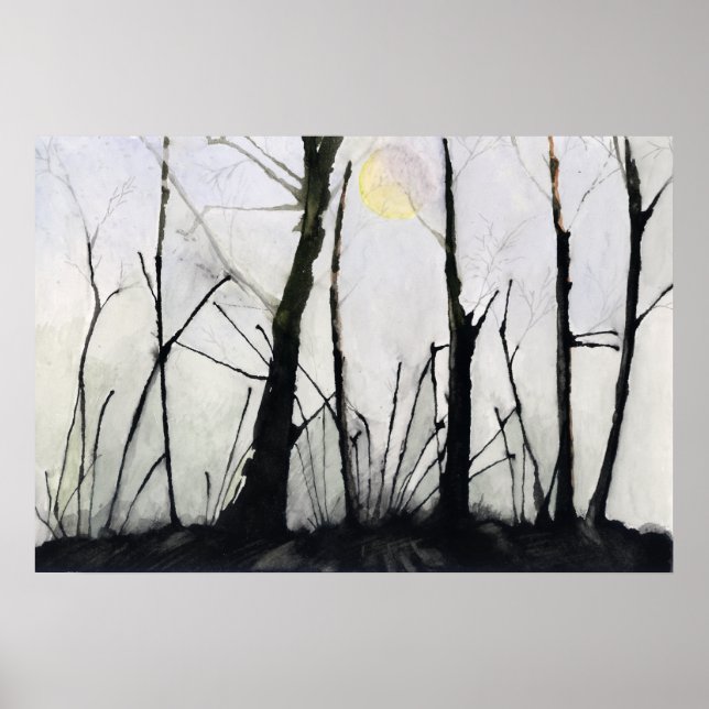 Poster Arbres épineux et Pleine lune (Devant)