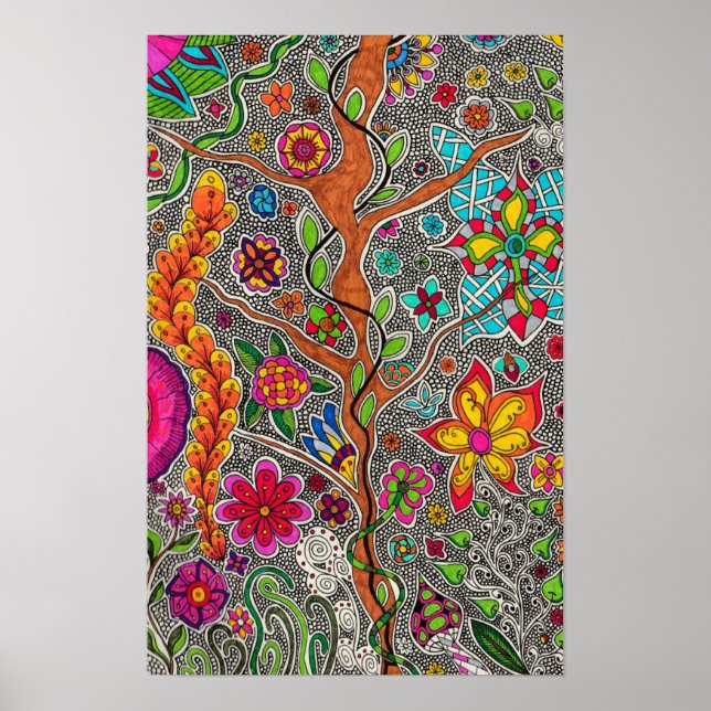 Poster Arbres et fleurs (Devant)