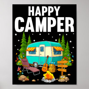Poster Arbres étoiles et remorque de camping campeur heur