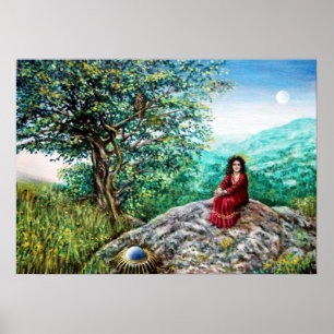 Poster ARBRES MAGIQUES / Aube dans le bois vert et dame e