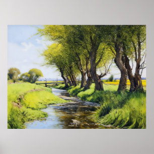 Poster Arbres ombragés au bord d'un ruisseau