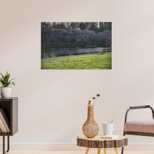 Poster Arbres Plutôt Rose Fleurs Étang
