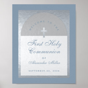 Poster Arc Argent de première communion Dusty Blue Bienve