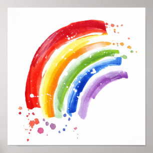 Poster Arc-en-ciel à éclaboussure aquarelle