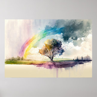 Poster Arc-en-ciel Abstrait après la pluie aquarelle