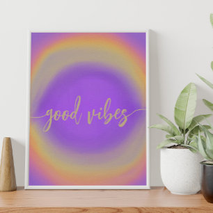 Poster Arc-en-ciel aquarelle violette bonnes vibrations