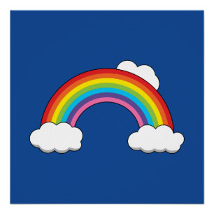 Poster Arc en ciel avec nuages blancs