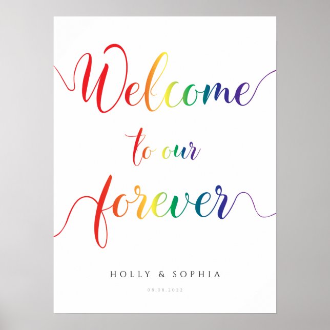 Poster Arc-en-ciel Bienvenue à notre Forever Mariage Sign (Devant)