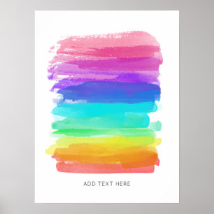 Poster Arc-en-ciel Brushstrokies Minimaliste Happy Text