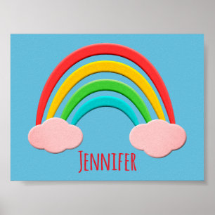 Poster Arc-en-ciel découpé en papier et nuages roses