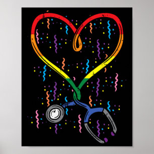 Poster Arc en ciel Drapeau Stethoscope Coeur Infirmière R