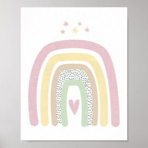 Poster Arc en ciel et étoiles Fille bébé mur de pépinière
