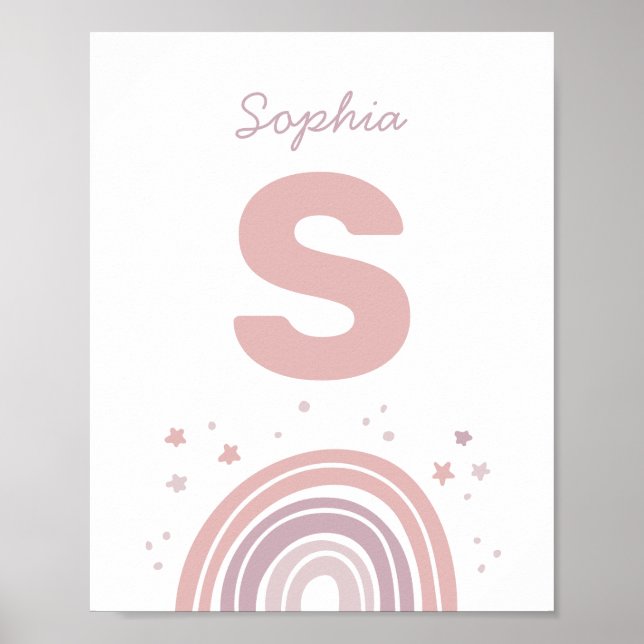 Poster Arc-en-ciel mignon rose et violet. Monogramme du n (Devant)